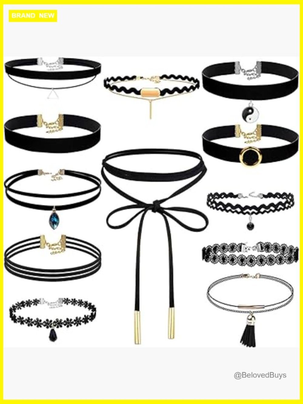 12 Pc Women's Choker Necklace Set Lace Tattoo Velvet Chokers with Extender
